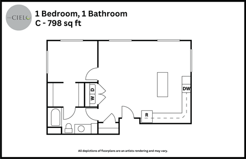 the floor plan of 1 bedroom 1 bathroom c 279 sq ft